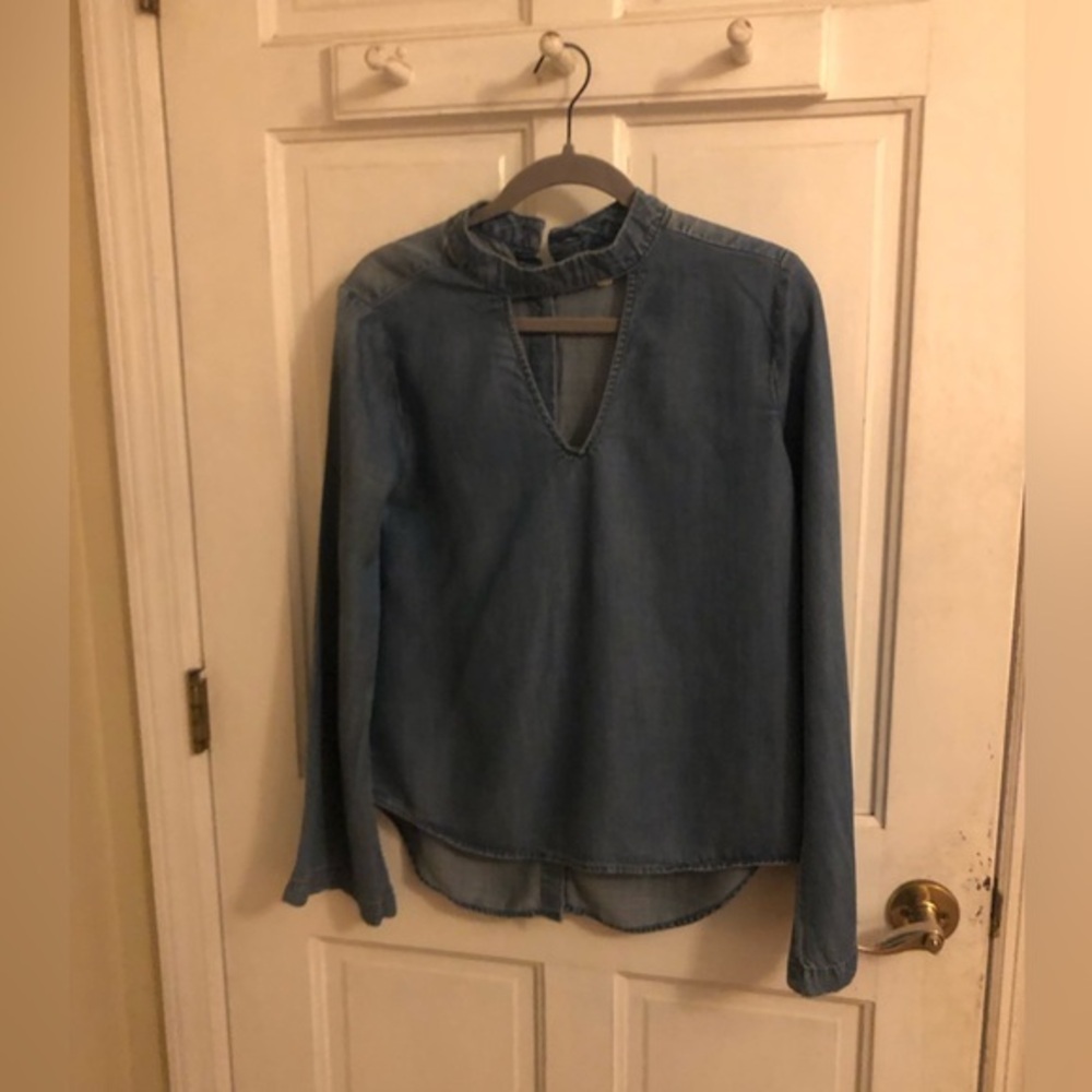 Anthropologie Cloth & Stone Shirt Blue Mandarin Collar Blouse